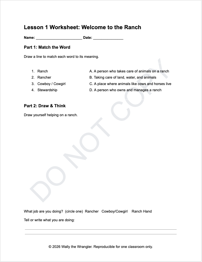 Wally the Wrangler: Wally Visits a Ranch – Educator Guide & Lesson Plans (Grades 1–3)