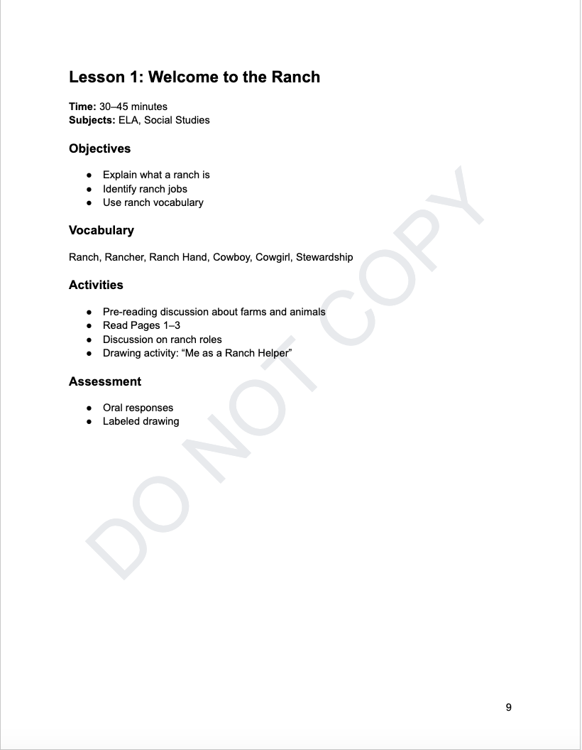 Wally the Wrangler: Wally Visits a Ranch – Educator Guide & Lesson Plans (Grades 1–3)